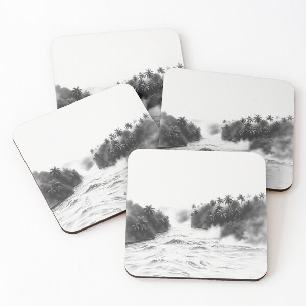 Item preview, Black and White Tropical Waterfall Pencil Drawing Art designed and sold by EllDAV777.