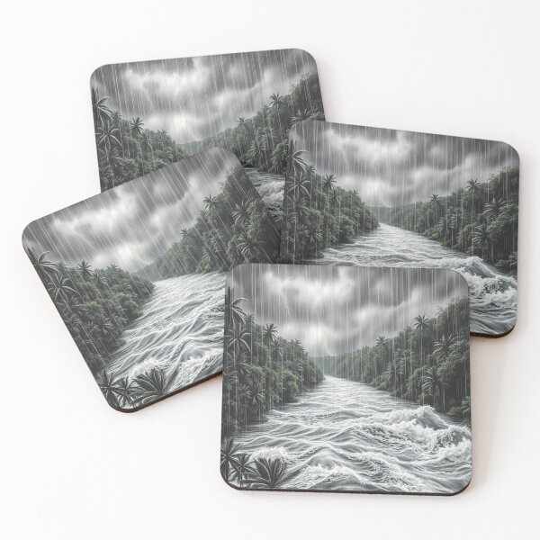 Item preview, Black and White Tropical River in Storm Rain - Art Print designed and sold by EllDAV777.