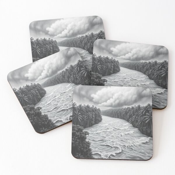 Item preview, Black and White Tropical River Rain - Dramatic Pencil Art designed and sold by EllDAV777.