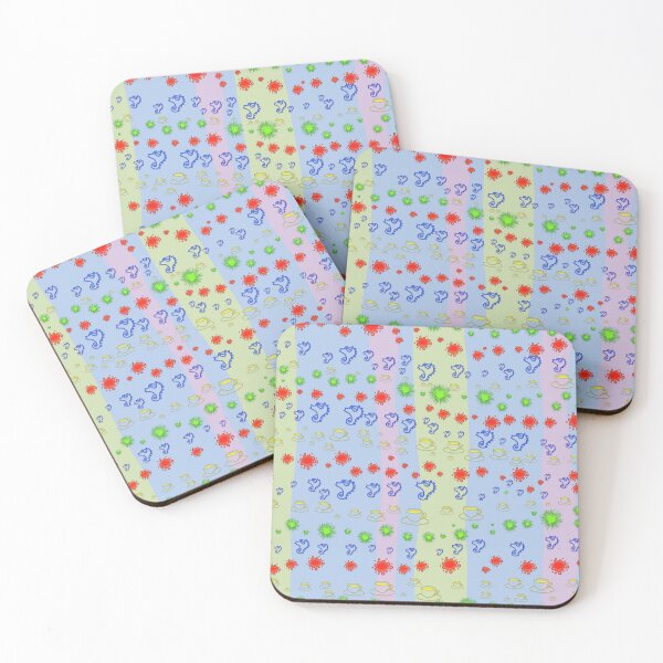 Item preview, Seahorses and coffee on stripes designed and sold by JustLagoons.