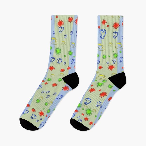 Item preview, Seahorses and coffee on stripes designed and sold by JustLagoons.