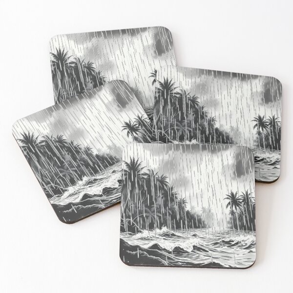 Item preview, Black and White Stormy Tropical Ocean Rain Art Print designed and sold by EllDAV777.