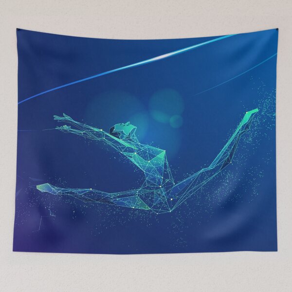 Item preview, graphic of low poly wireframe ballerina performing rhythmic gymnastics  designed and sold by NiamLab.