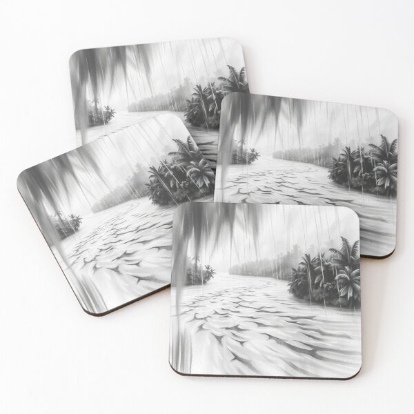 Item preview, Black and White Tropical Rain Pencil Drawing Art Print designed and sold by EllDAV777.