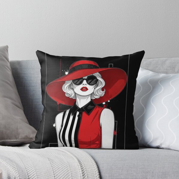 Item preview, Red Hat Diva: Pop Art Portrait ​Glamour in Stripes and Red. stunning, bold, and stylish. designed and sold by ZyVoAli.