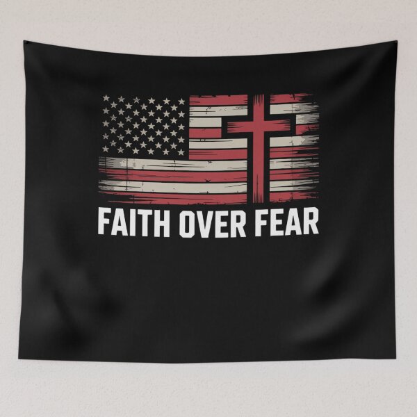 Item preview, Christian US USA Flag American Christ Faith Over Fear Cross designed and sold by TrinaEspinoza.