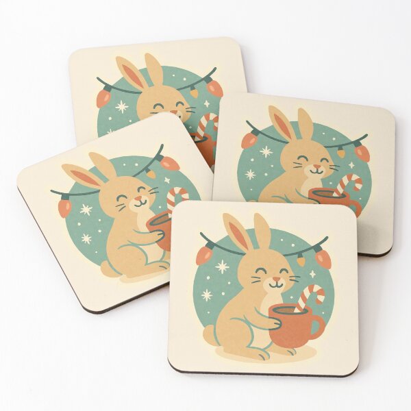 Item preview, Cute Christmas Bunny Sticker • Holiday Mug & Candy Cane • Cozy Winter Art designed and sold by Tiny Joy World.
