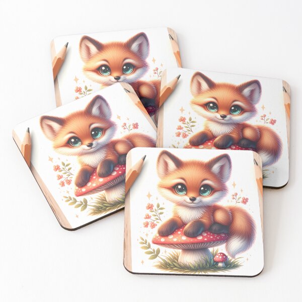 Item preview, Cute Kawaii Baby Fox on Red Mushroom designed and sold by oynipshop.