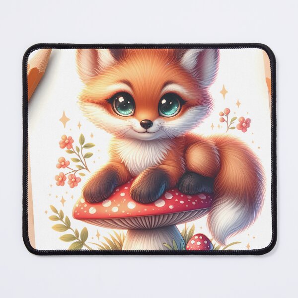 Item preview, Cute Kawaii Baby Fox on Red Mushroom designed and sold by oynipshop.