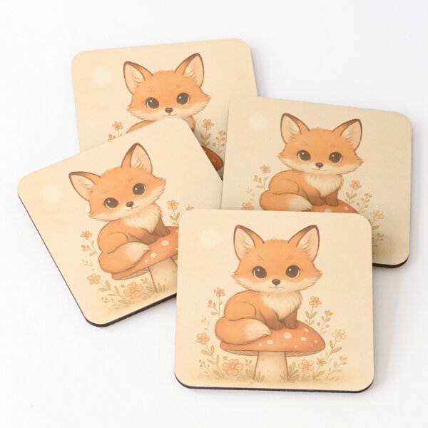 Item preview, Adorable Fox Kit Sitting on Toadstool Warm Tones designed and sold by oynipshop.