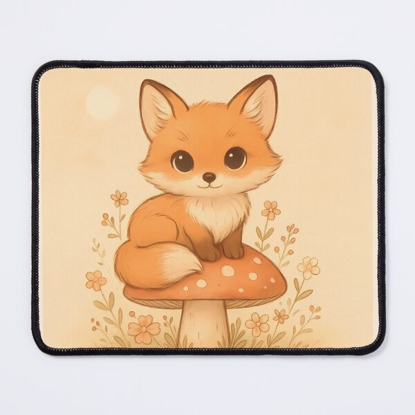 Item preview, Adorable Fox Kit Sitting on Toadstool Warm Tones designed and sold by oynipshop.