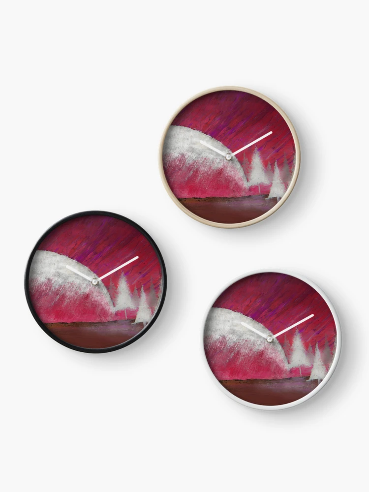 Thumbnail 3 of 4, Clock, Pink Landscape Winter designed and sold by impohart.