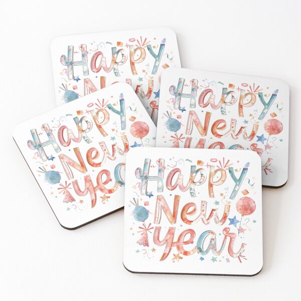 Item preview, Happy new year text with blue and yellow flowers on gray background, cheerful festive greeting design for celebration and holiday wishes designed and sold by PWDigitalArt.