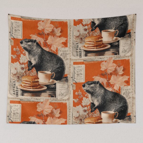 Item preview, Canadian beaver with pancakes, coffee and maple leaves designed and sold by CoffeeinBloom.