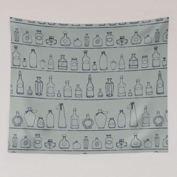 Item preview, A witches apothecary - sketched bottles on shelves designed and sold by Goddessart.