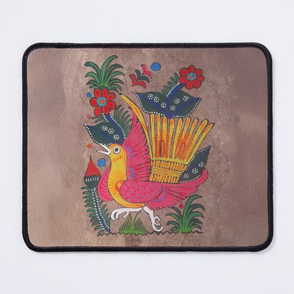 Item preview, Hand Painted Mexican Folk Art Quetzal Bird on Coconut Bark Print designed and sold by INNERHARMONY2.