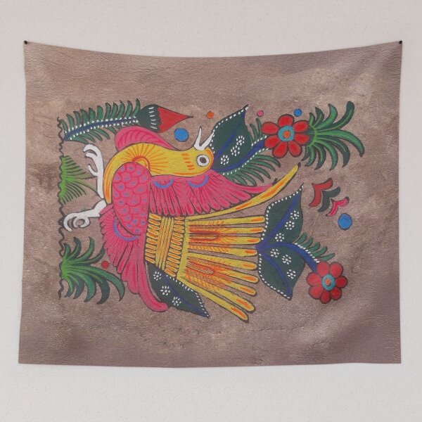 Item preview, Hand Painted Mexican Folk Art Quetzal Bird on Coconut Bark Print  designed and sold by INNERHARMONY2.