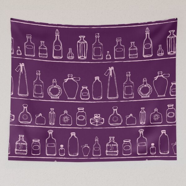 Item preview, A witches apothecary - sketched bottles on shelves designed and sold by Goddessart.
