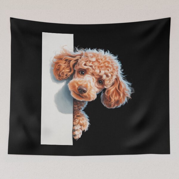Item preview, Peeking Poodle Fluffy Apricot Dog Looking Around Corner designed and sold by HardcoreTour.