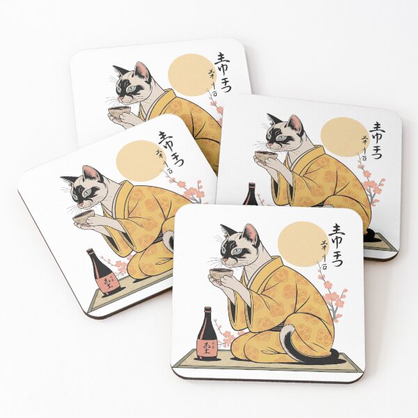 Item preview, Siamese Cat Drinking Sake Kimono Japanese Aesthetic designed and sold by chattsuede.