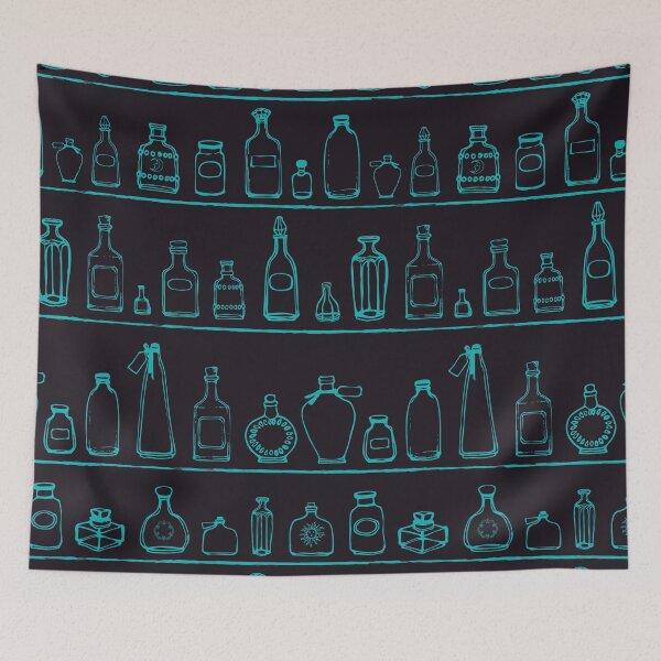 Item preview, A witches apothecary - sketched bottles on shelves designed and sold by Goddessart.