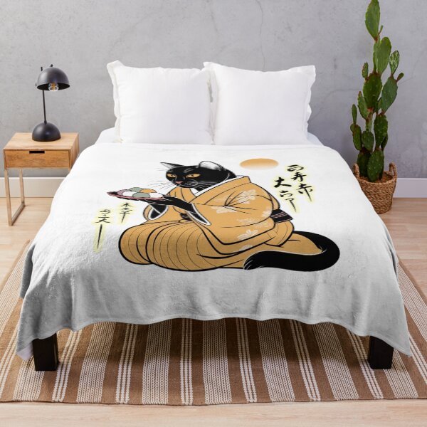 Item preview, Black Cat Holding Mochi Kimono Traditional Japanese Art designed and sold by chattsuede.