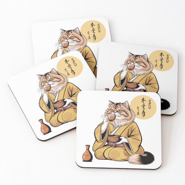 Item preview, Persian Cat Drinking Sake Masu Kawaii Kimono Art designed and sold by chattsuede.