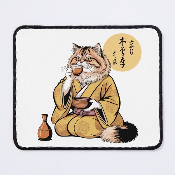 Item preview, Persian Cat Drinking Sake Masu Kawaii Kimono Art designed and sold by chattsuede.