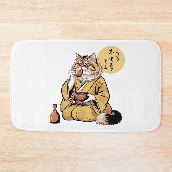 Item preview, Persian Cat Drinking Sake Masu Kawaii Kimono Art designed and sold by chattsuede.