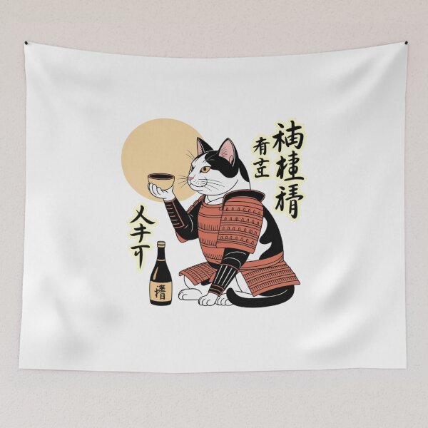 Item preview, Samurai Bobtail Kimono Cat Drinking Sake Japanese designed and sold by chattsuede.