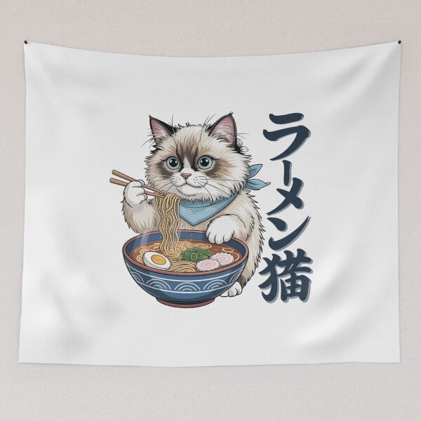 Item preview, Ragdoll Cat Eating Ramen Japanese Noodle designed and sold by chattsuede.