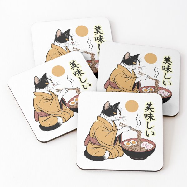 Item preview, Japanese Bobtail Cat Eating Ramen In Kimono Anime Art designed and sold by chattsuede.