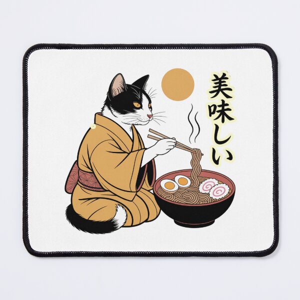 Item preview, Japanese Bobtail Cat Eating Ramen In Kimono Anime Art designed and sold by chattsuede.