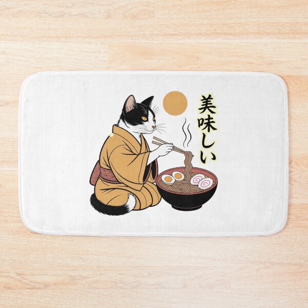 Item preview, Japanese Bobtail Cat Eating Ramen In Kimono Anime Art designed and sold by chattsuede.