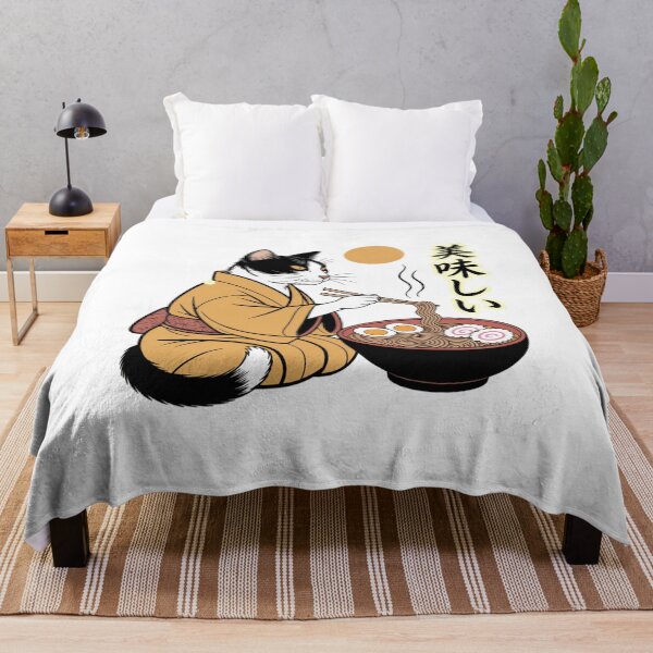 Item preview, Japanese Bobtail Cat Eating Ramen In Kimono Anime Art designed and sold by chattsuede.