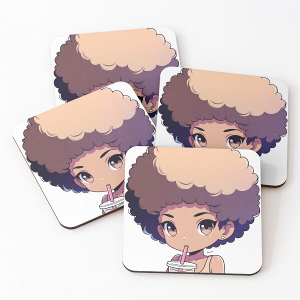 Item preview, Chibi Afro Girl with Boba Tea – Cute Pastel Aesthetic Illustration Black Girl Magic  designed and sold by Luna Studios.