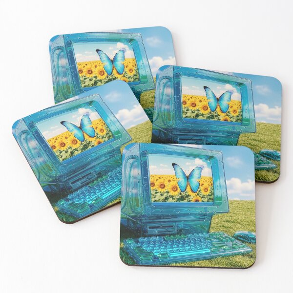 Item preview, Crystal Retro Computer in a Sunlit Meadow – Frutiger Aero Dreamscape A Blue Butterfly Floating Through a Luminous, Glass-Tech Horizon designed and sold by CYBER-ROR.