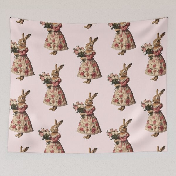 Item preview, Vintage Illustration of Lady Rabbit With Flowers designed and sold by KeksWorkroom.