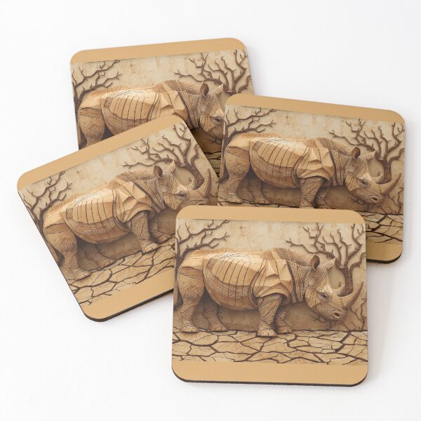 Item preview, Rhino Carving — Geometric Wild Energy  Ancestral Art Print designed and sold by SavannaStrikes.
