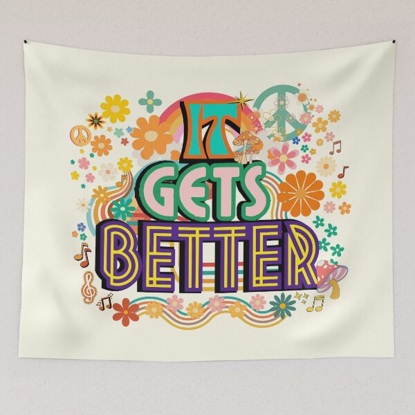 Item preview, It Gets Better Retro Hippie Psychedelic Design – 60s 70s Inspired Positivity Art designed and sold by Pink Space Studio.
