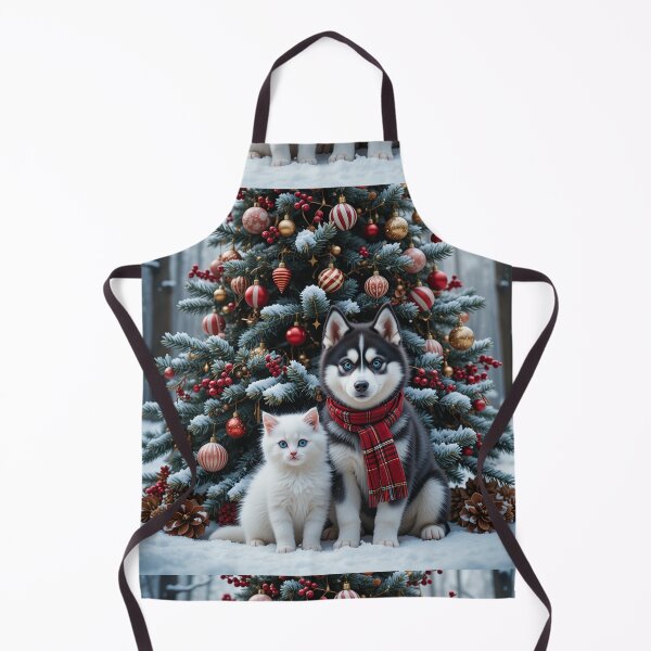 Item preview, Winter Forest Companions – Festive Husky Puppy and Kitten Christmas Scene designed and sold by PixelVibe782.