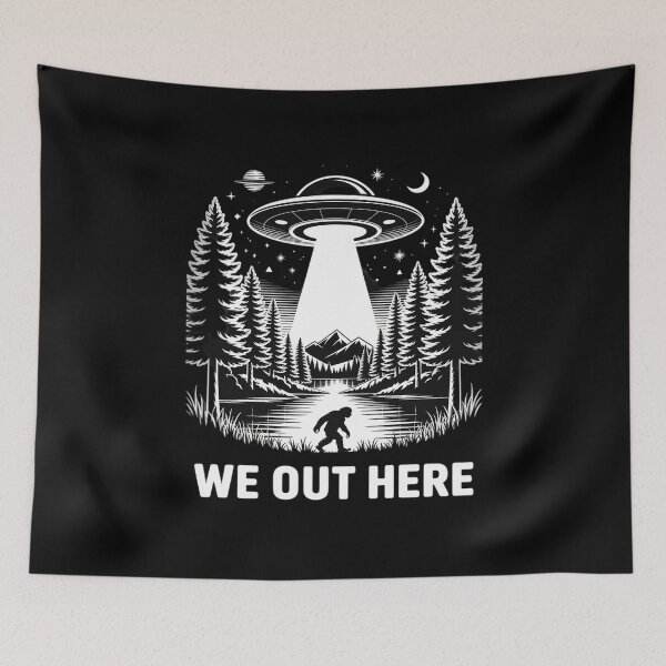 Item preview, We Out Here Mothman Bigfoot UFO Loch Ness Cryptids designed and sold by CombatTask.