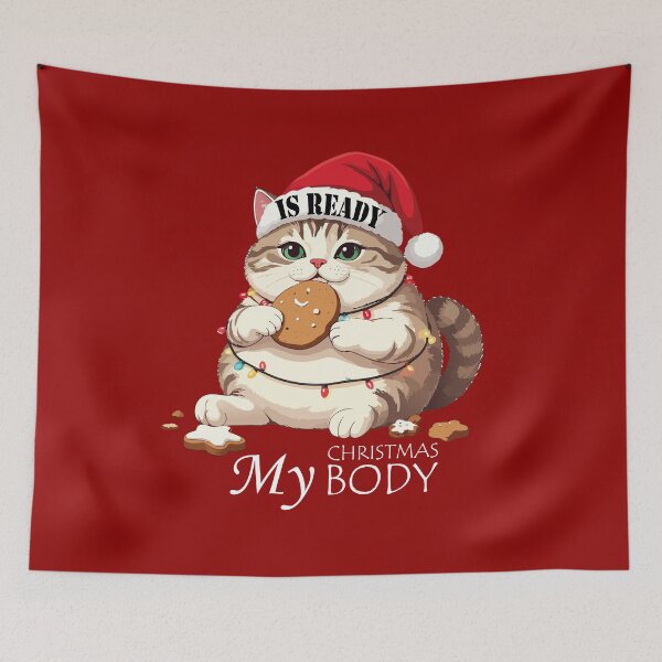 Item preview, ​My Christmas Body Is Ready Cat T-Shirt | Funny Feasting Kitten Gift designed and sold by SylwiaPrint.