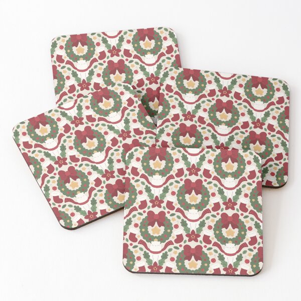 Item preview, Christmas seamless pattern background - Christmas wreath, polar bear, Christmas stocking, holly leaves and berries designed and sold by babyandbunny.