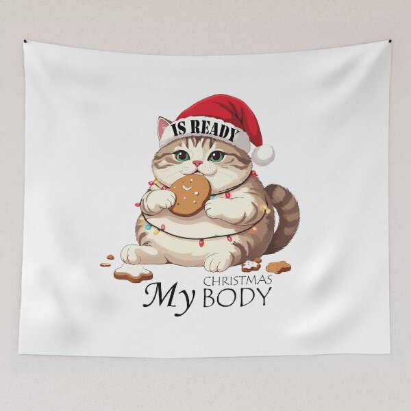 Item preview, ​My Christmas Body Is Ready Cat T-Shirt | Funny Feasting Kitten Gift designed and sold by SylwiaPrint.