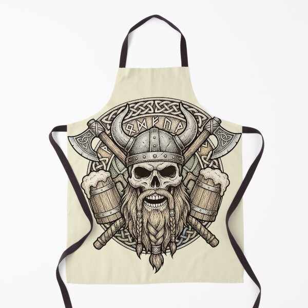 Item preview, Viking Skull Warrior With Axes & Beer Mugs – Norse Mythology Tavern Design designed and sold by Imaginationbeyond.