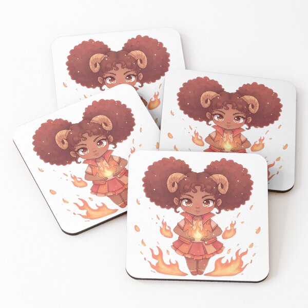 Item preview, Chibi Afro Girl Aries – Kawaii Ram Sign Illustration designed and sold by Luna Studios.