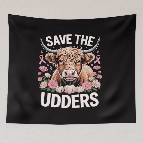 Item preview, Save The UDDERS , Highland Cow Breast Cancer Awareness designed and sold by CareTopping.