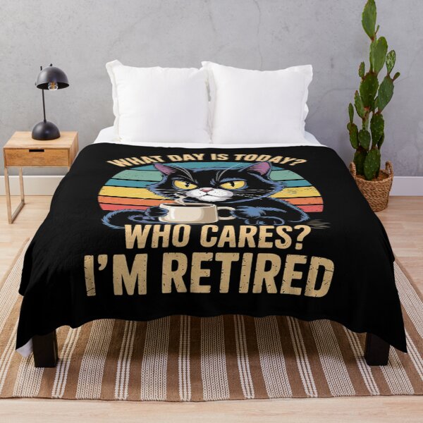 Item preview, What Day Is Today Who Cares I'm Retired Cat and Coffee Long designed and sold by RsFilsingerArt.