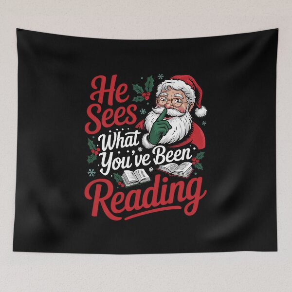 Item preview, He Sees What You've Been Reading Funny Bookish Christmas designed and sold by BakeryDozen.